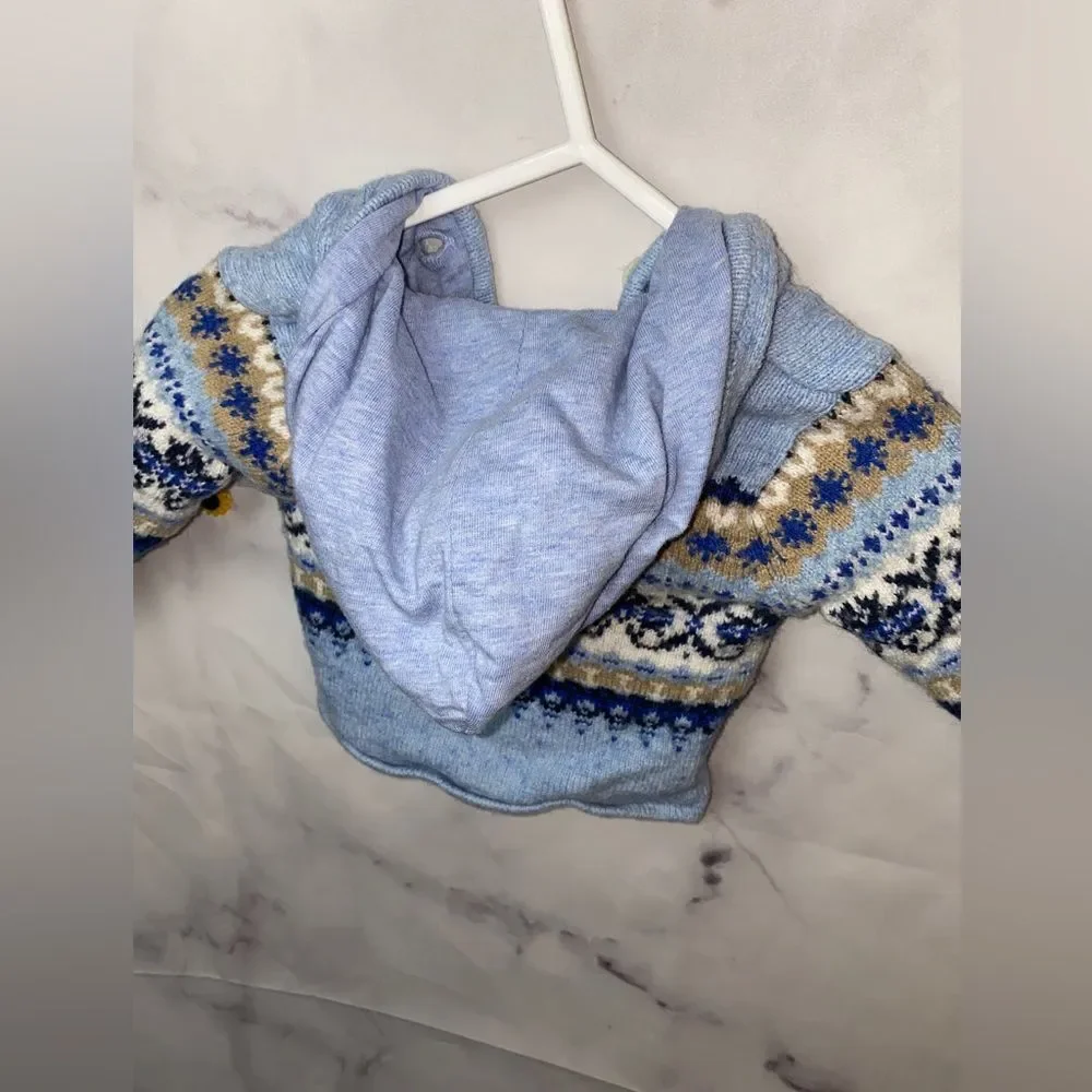 Baby Gap 3-6 M Newborn Infant Knit Blue Hoodie Sweater Button lined